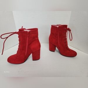 Perphy Faux Suede Boots Red Womens 5.5 NIB